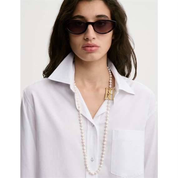 By Malene Birger Audrey Cropped Skjorte, White Herringbo